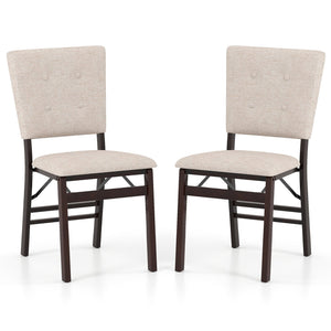 Foldable Dining Chair Set of 2 Armless Kitchen Chair with Padded Seat and Tilt Backrest-Beige view 4