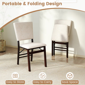 Foldable Dining Chair Set of 2 Armless Kitchen Chair with Padded Seat and Tilt Backrest-Beige view 6