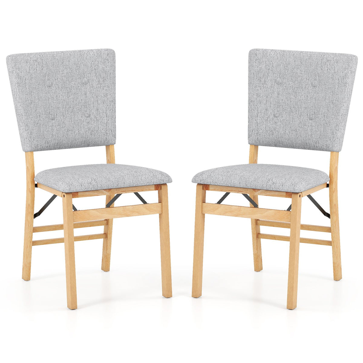 Foldable Dining Chair Set of 2 Armless Kitchen Chair with Padded Seat and Tilt Backrest-Gray view 4
