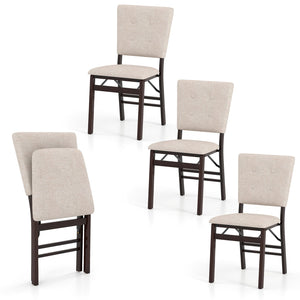 Foldable Dining Chair Set of 4 Armless Kitchen Chair with Padded Seat and Tilt Backrest-Beige