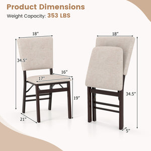 Foldable Dining Chair Set of 4 Armless Kitchen Chair with Padded Seat and Tilt Backrest-Beige view 3