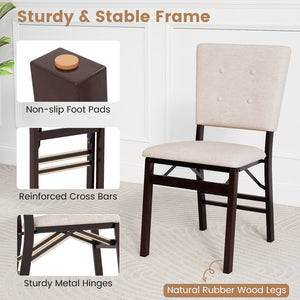 Foldable Dining Chair Set of 4 Armless Kitchen Chair with Padded Seat and Tilt Backrest-Beige view 7