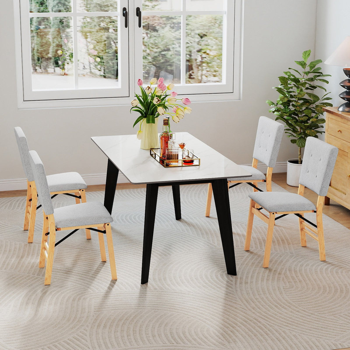 Foldable Dining Chair Set of 4 Armless Kitchen Chair with Padded Seat and Tilt Backrest-Gray view 2