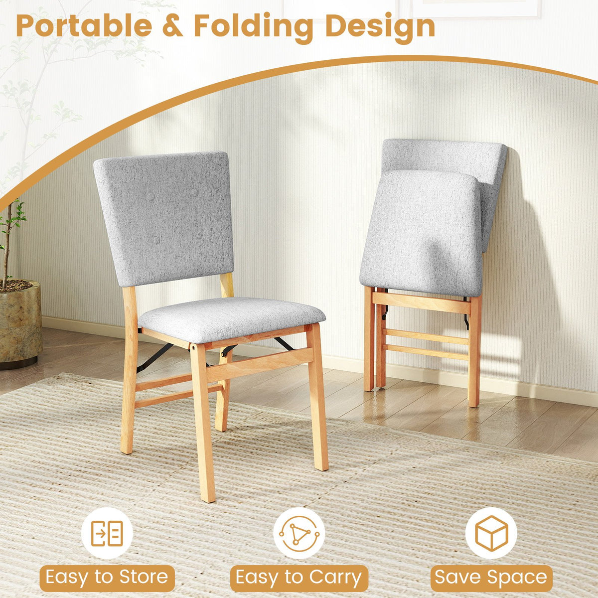 Foldable Dining Chair Set of 4 Armless Kitchen Chair with Padded Seat and Tilt Backrest-Gray view 4