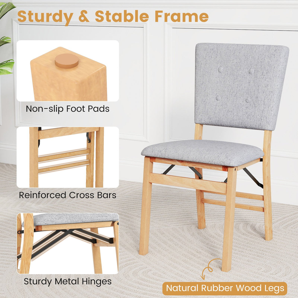Foldable Dining Chair Set of 4 Armless Kitchen Chair with Padded Seat and Tilt Backrest-Gray view 7