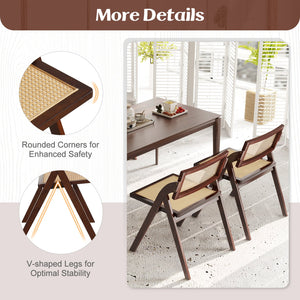 Foldable Dining Chairs Set of 2 with Woven Rattan Backrest-Brown view 5
