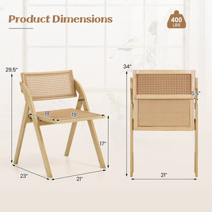 Foldable Dining Chairs Set of 2 with Woven Rattan Backrest-Natural view 4