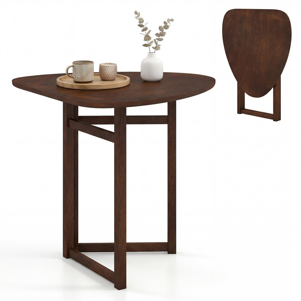 Foldable Dining Table 31.5 inches Triangular Small Kitchen Table for 2-Walnut