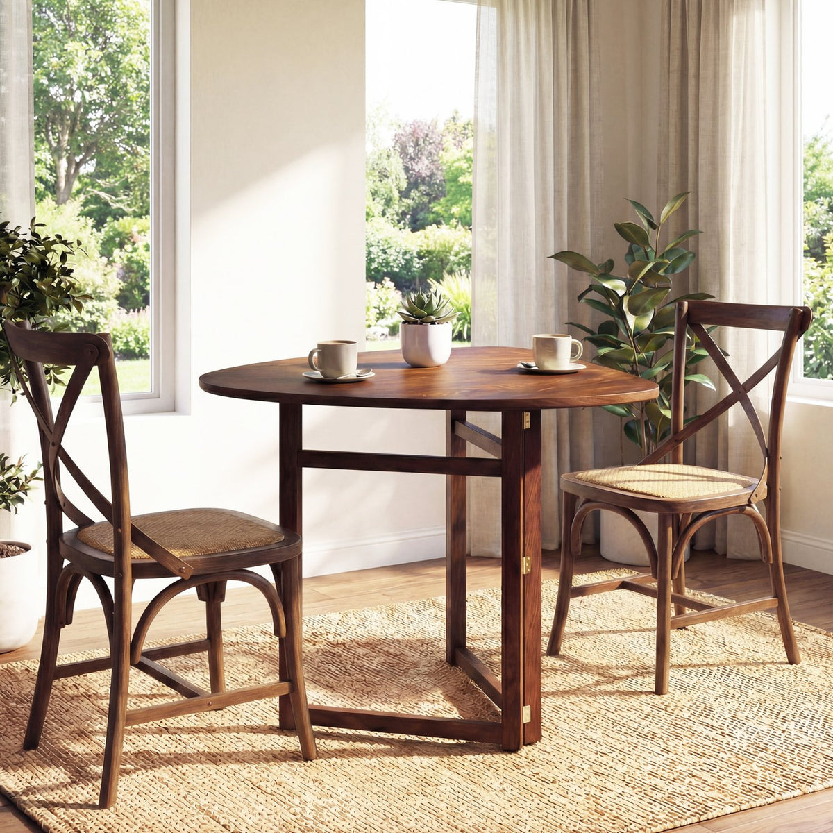 Foldable Dining Table 31.5 inches Triangular Small Kitchen Table for 2-Walnut view 7