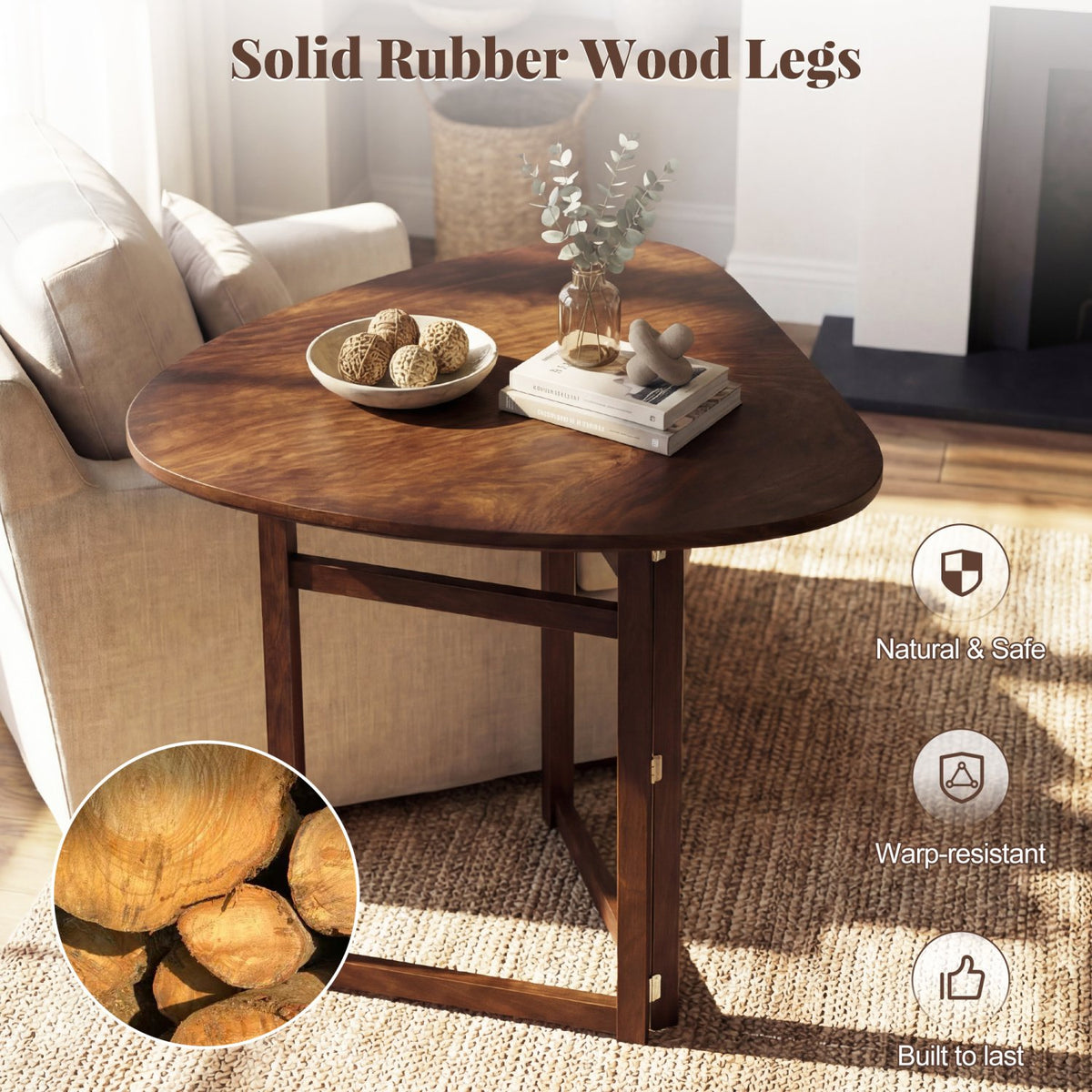 Foldable Dining Table 31.5 inches Triangular Small Kitchen Table for 2-Walnut view 8