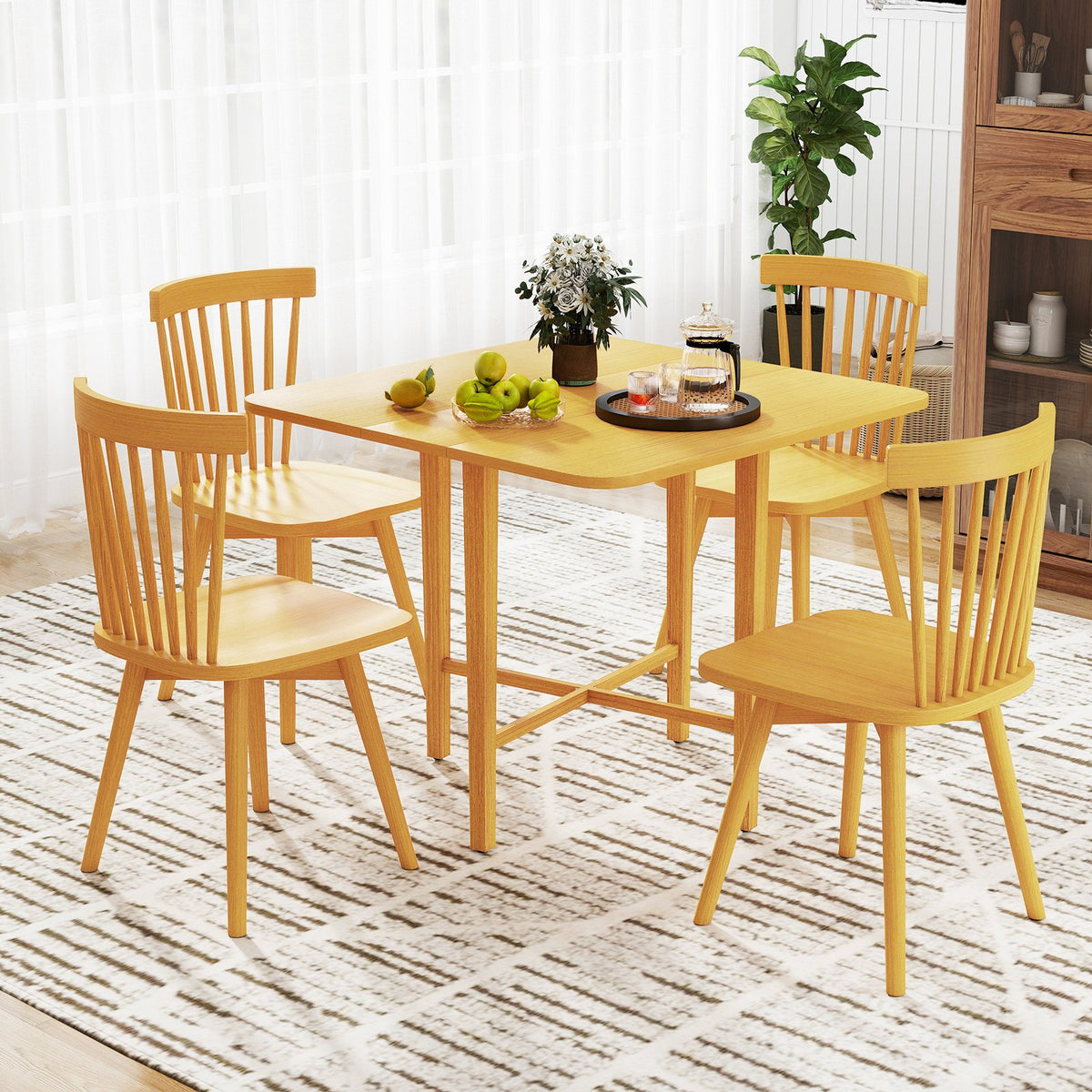Foldable Dining Table for 2-4 People with Rubber Wood Legs for Small Space-Natural view 3