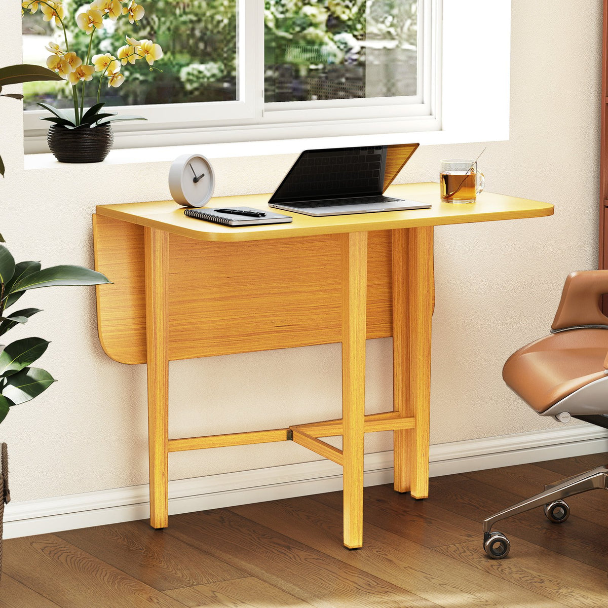 Foldable Dining Table for 2-4 People with Rubber Wood Legs for Small Space-Natural view 5
