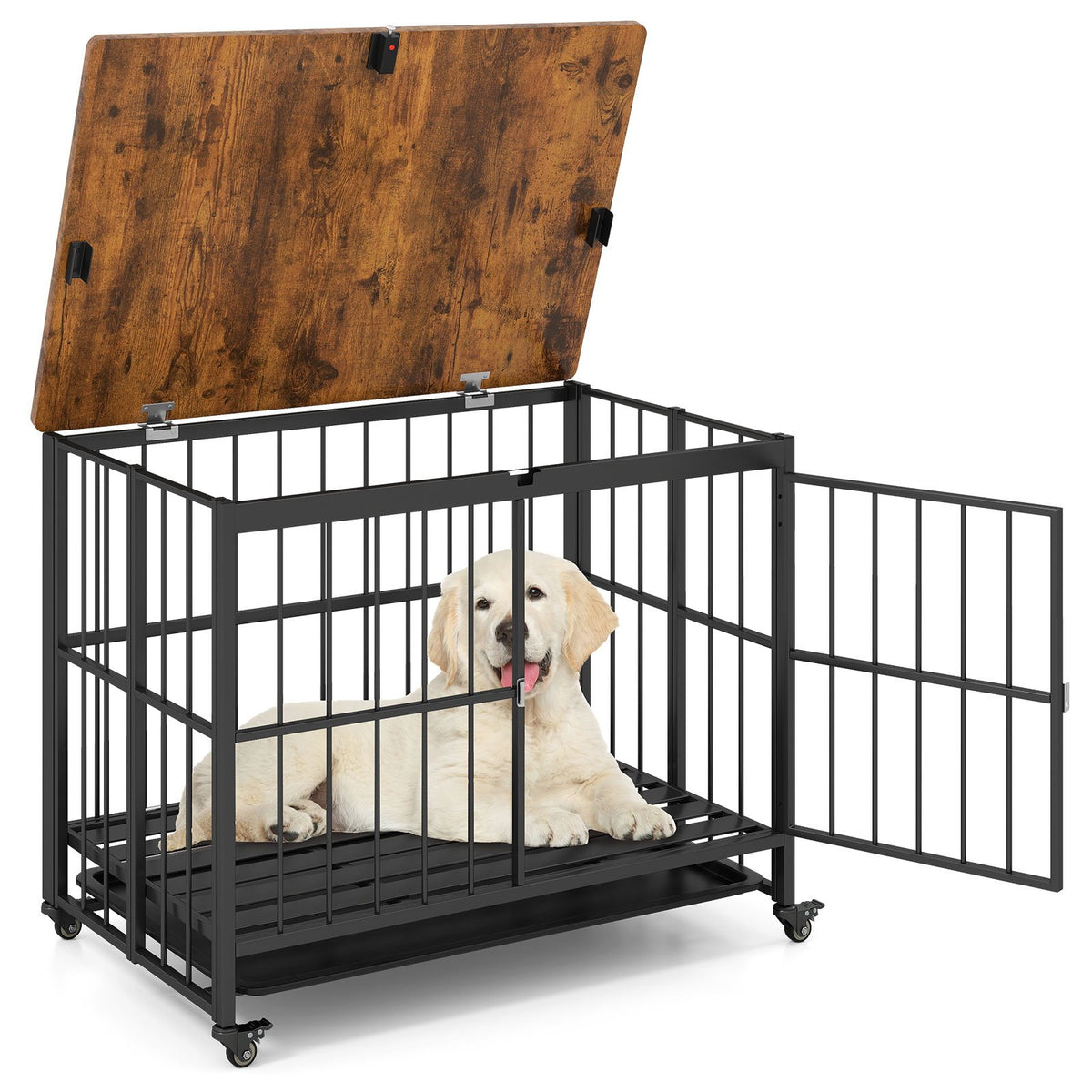 Foldable Dog Crate Furniture with Removable Tray and Lockable Door-L