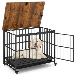 Foldable Dog Crate Furniture with Removable Tray and Lockable Door-L