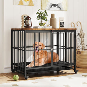 Foldable Dog Crate Furniture with Removable Tray and Lockable Door-L view 2
