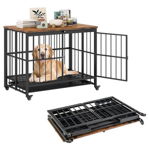 Foldable Dog Crate Furniture with Removable Tray and Lockable Door-L view 4