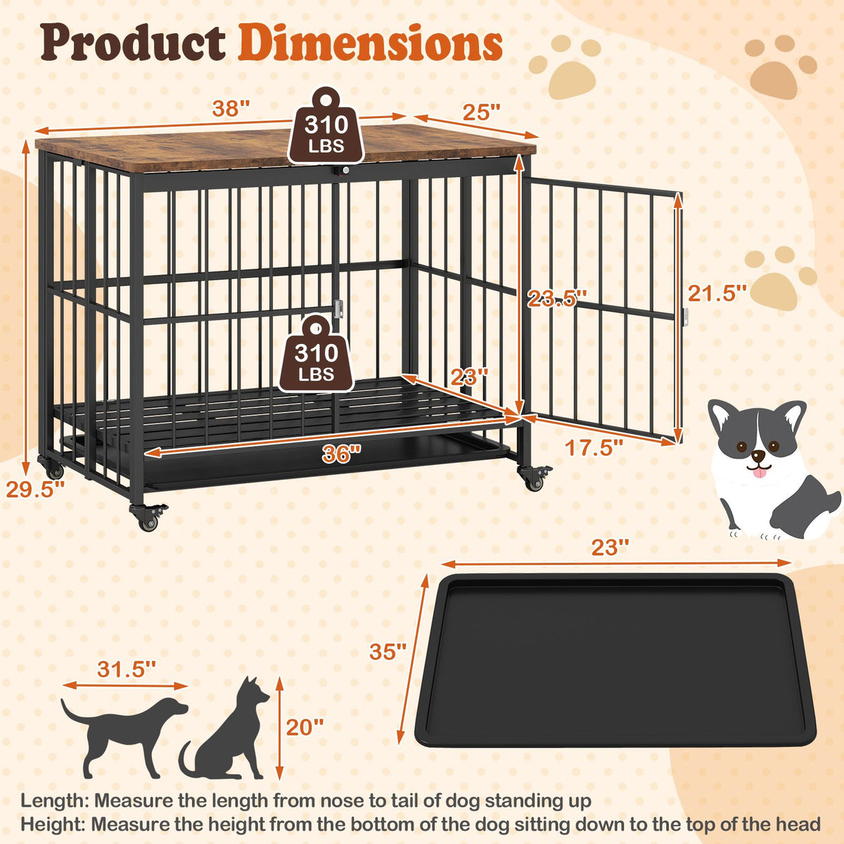Foldable Dog Crate Furniture with Removable Tray and Lockable Door-L view 5