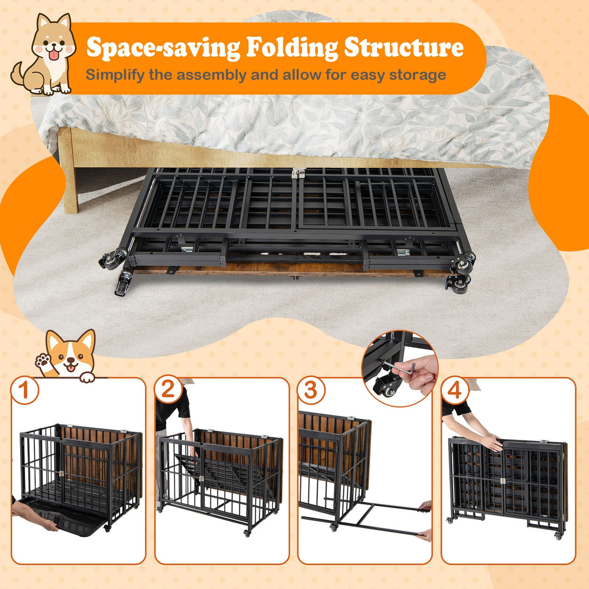 Foldable Dog Crate Furniture with Removable Tray and Lockable Door-L view 8