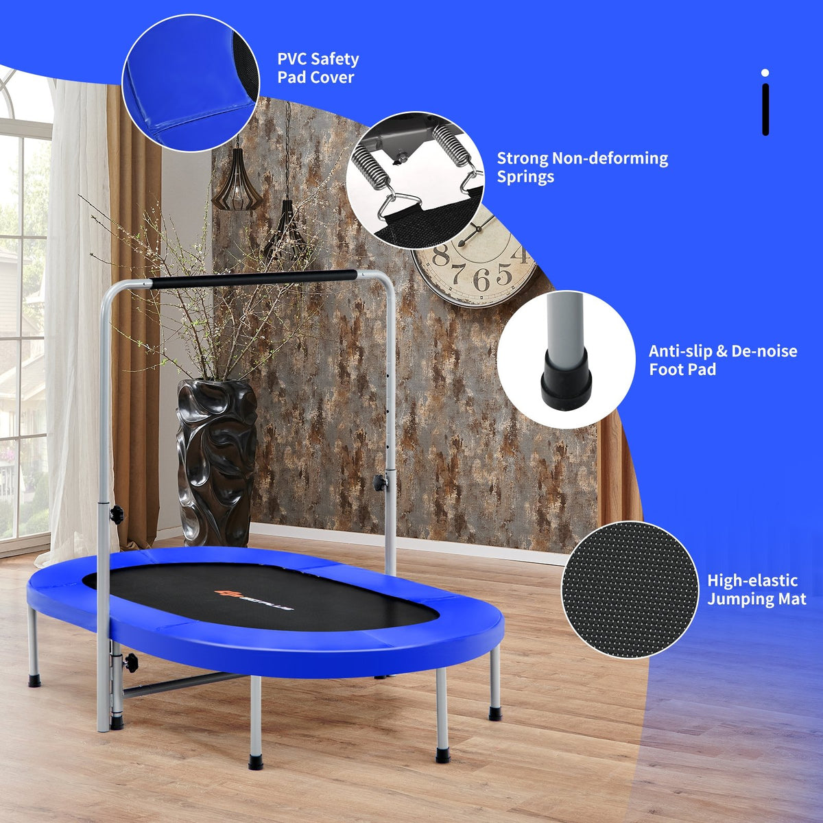 2-Person Foldable Mini Kids Fitness Rebounder Trampoline-Blue view 5