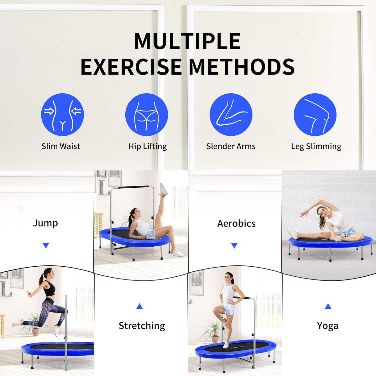 2-Person Foldable Mini Kids Fitness Rebounder Trampoline-Blue view 6