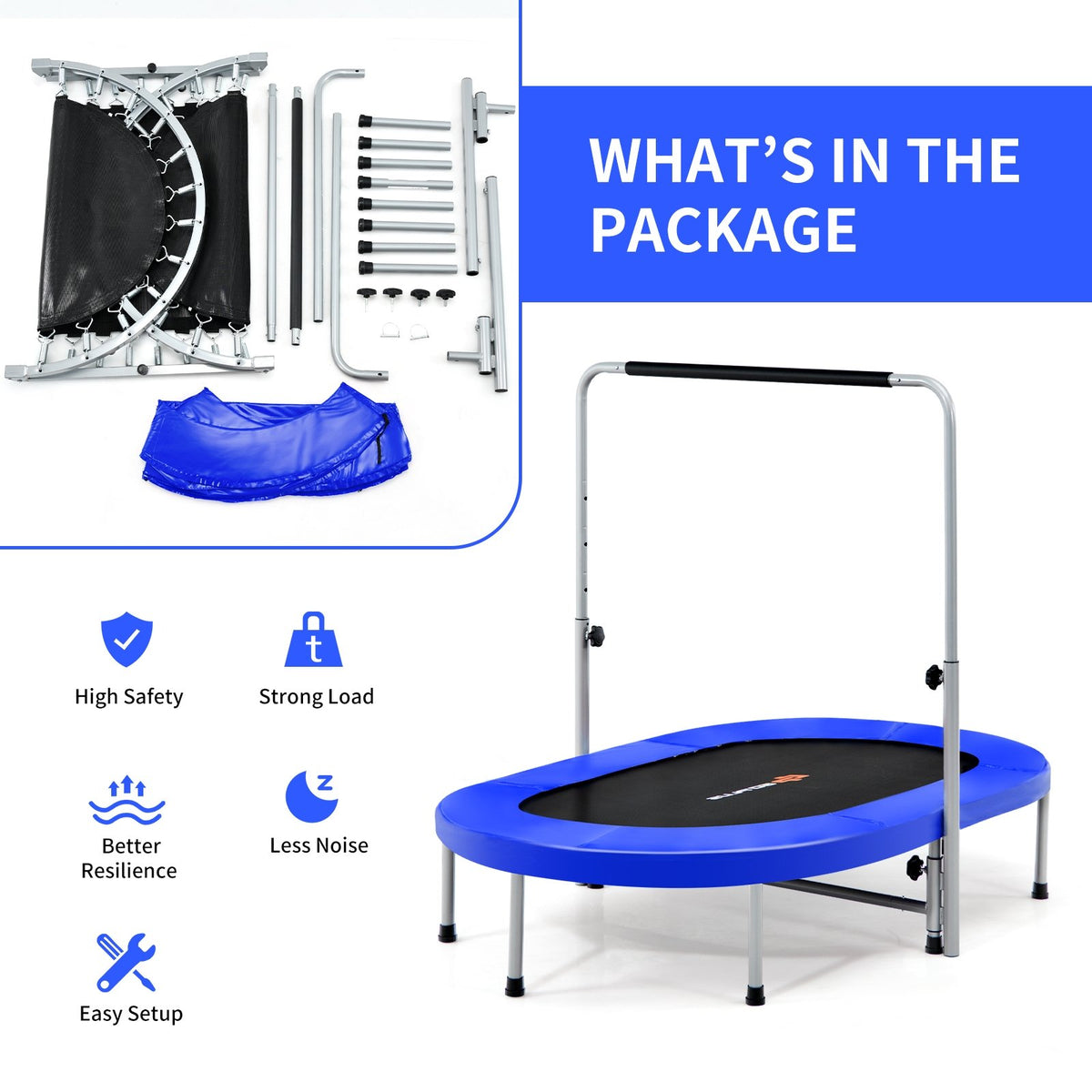 2-Person Foldable Mini Kids Fitness Rebounder Trampoline-Blue view 8