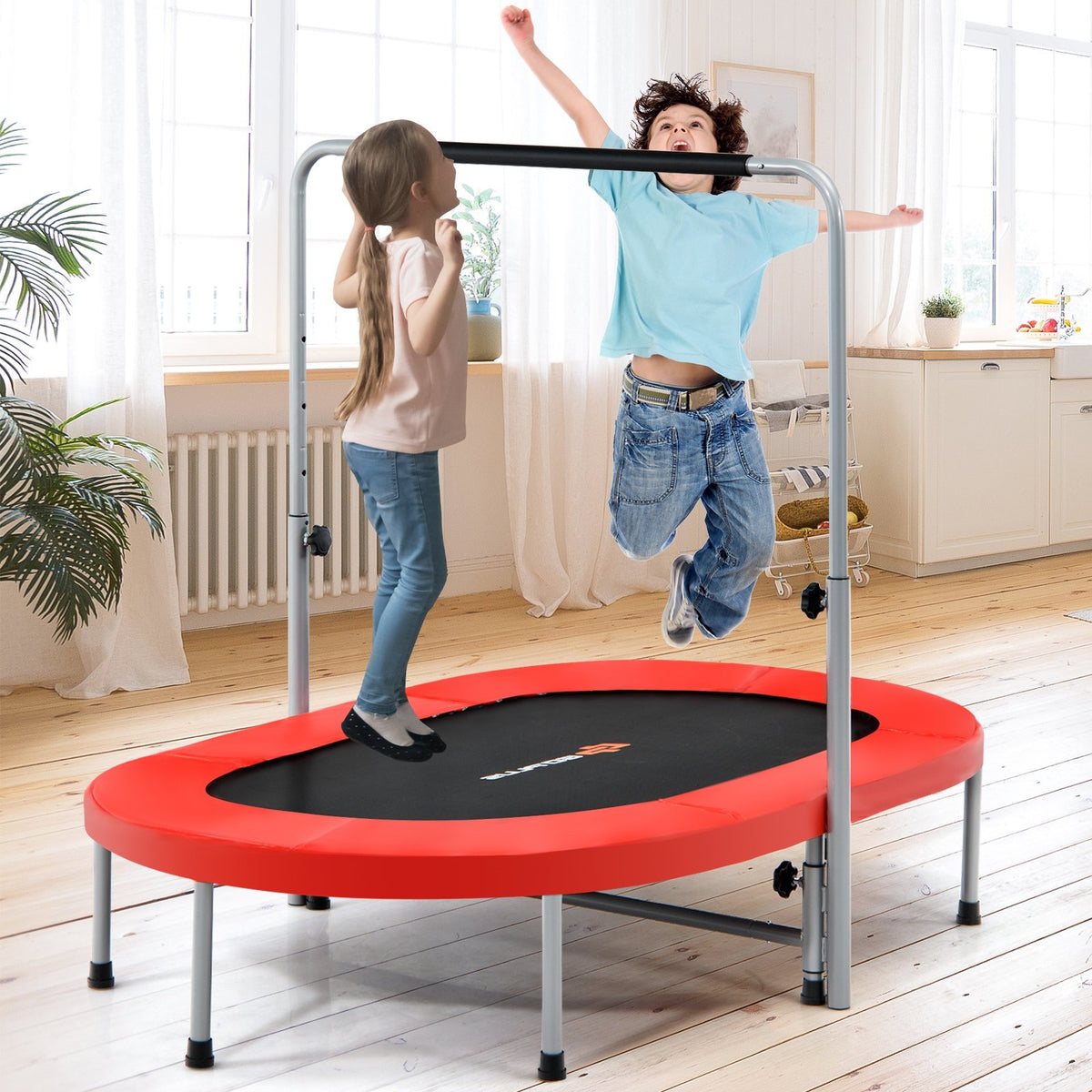 2-Person Foldable Mini Kids Fitness Rebounder Trampoline-Red view 2