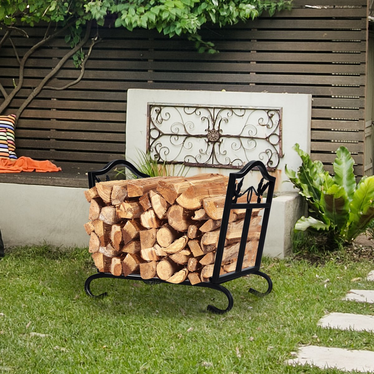 Foldable Firewood Log Rack Steel Wood Storage Holder view 3