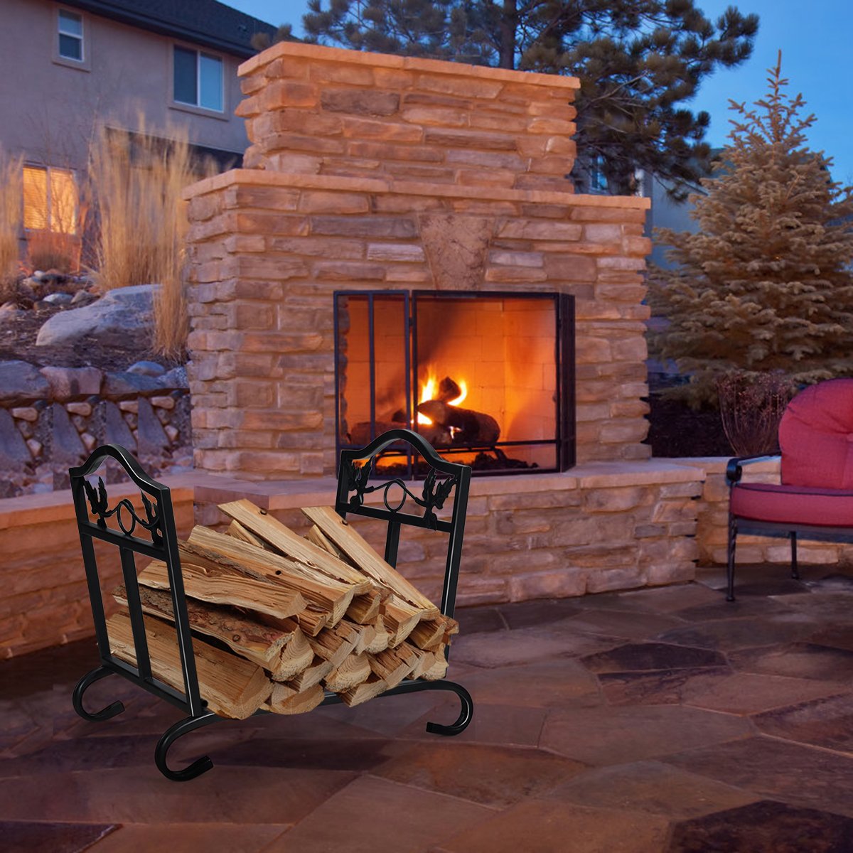 Foldable Firewood Log Rack Steel Wood Storage Holder view 6