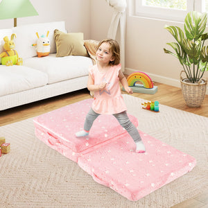 Foldable Floor Mattress for Kids with Washable Flannel Cover-Pink view 2