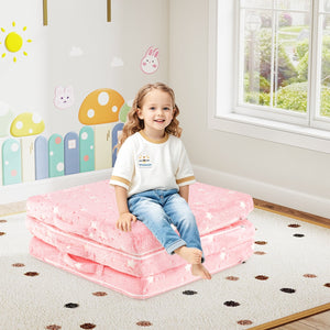 Foldable Floor Mattress for Kids with Washable Flannel Cover-Pink view 3