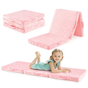 Foldable Floor Mattress for Kids with Washable Flannel Cover-Pink view 4