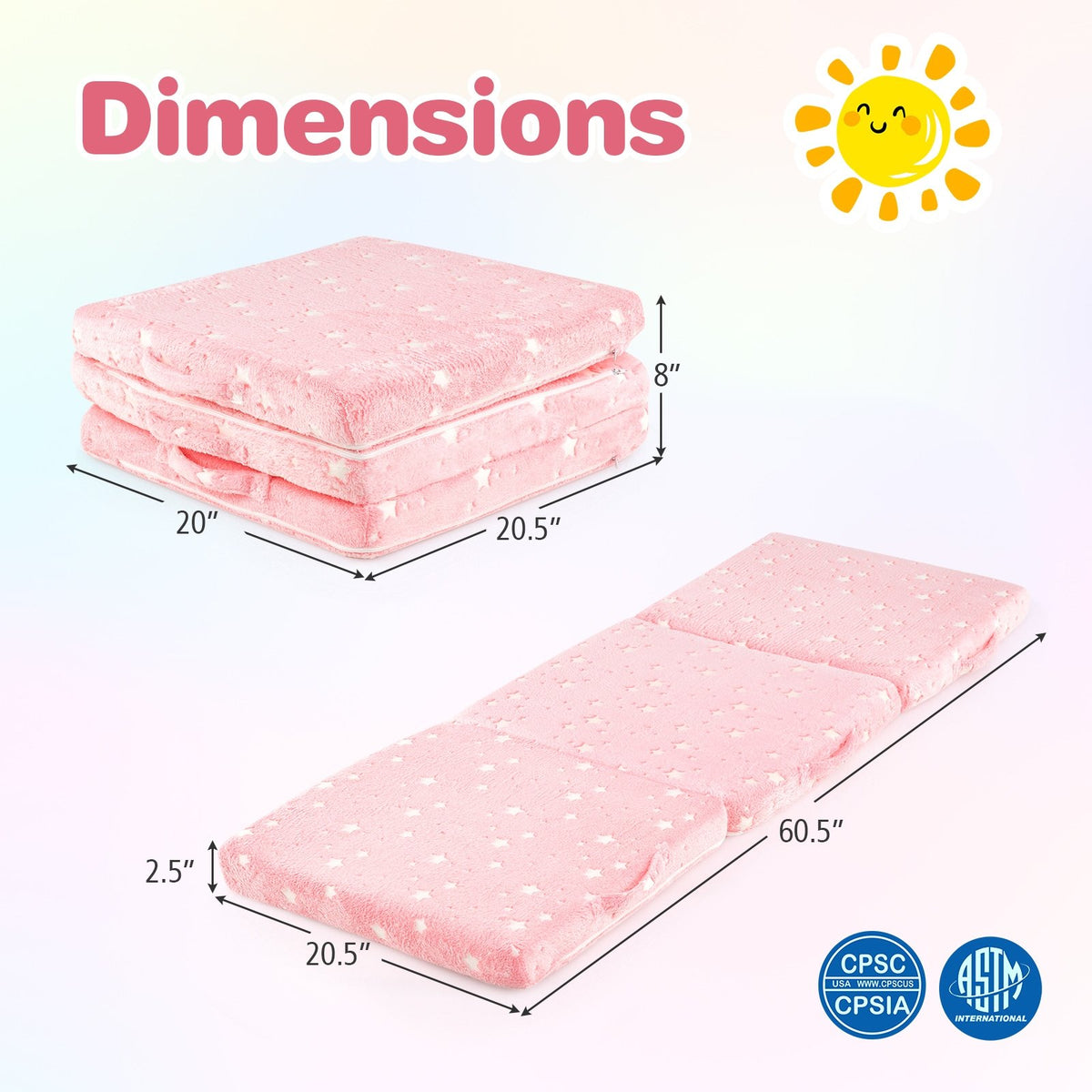 Foldable Floor Mattress for Kids with Washable Flannel Cover-Pink view 5