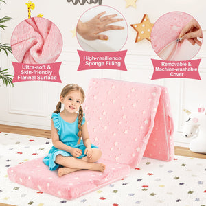Foldable Floor Mattress for Kids with Washable Flannel Cover-Pink view 9