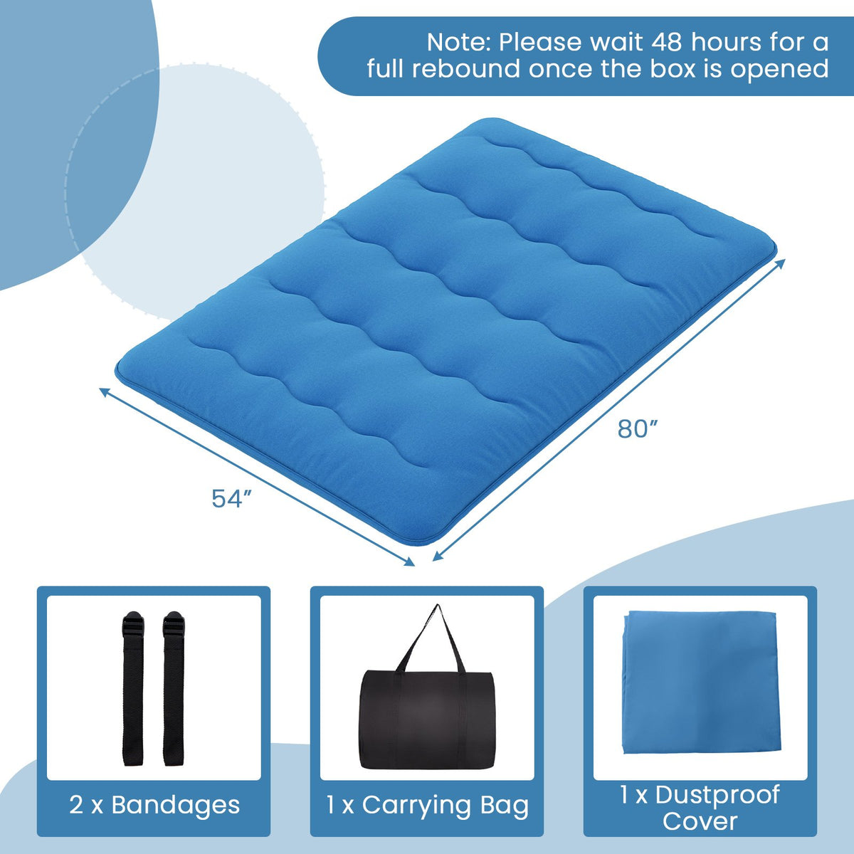 Foldable Futon Mattress with Washable Cover and Carry Bag for Camping Blue-Full Size view 4