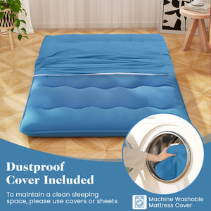 Foldable Futon Mattress with Washable Cover and Carry Bag for Camping Blue-Full Size view 6