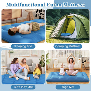 Foldable Futon Mattress with Washable Cover and Carry Bag for Camping Blue-Full Size view 9