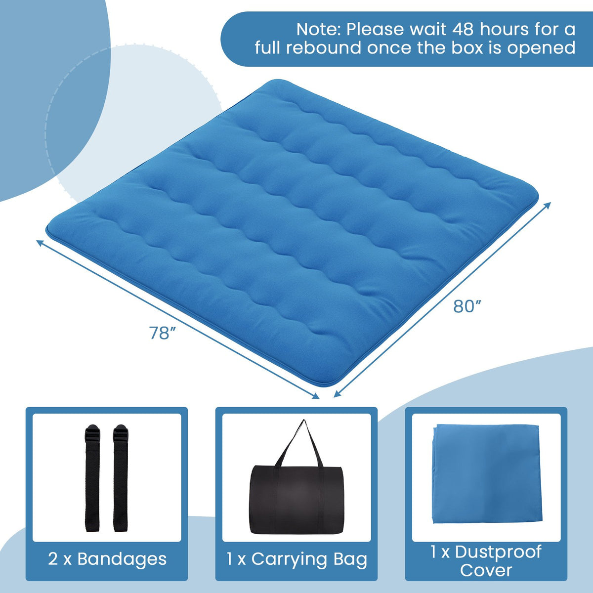 Foldable Futon Mattress with Washable Cover and Carry Bag for Camping Blue-King Size view 4