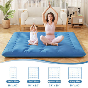 Foldable Futon Mattress with Washable Cover and Carry Bag for Camping Blue-King Size view 5
