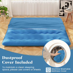 Foldable Futon Mattress with Washable Cover and Carry Bag for Camping Blue-King Size view 6