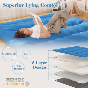 Foldable Futon Mattress with Washable Cover and Carry Bag for Camping Blue-King Size view 7