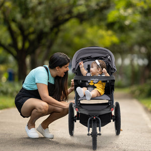 Foldable Jogging Stroller with Detachable Tray and Air-Filled Rubber Tires-Gray view 3