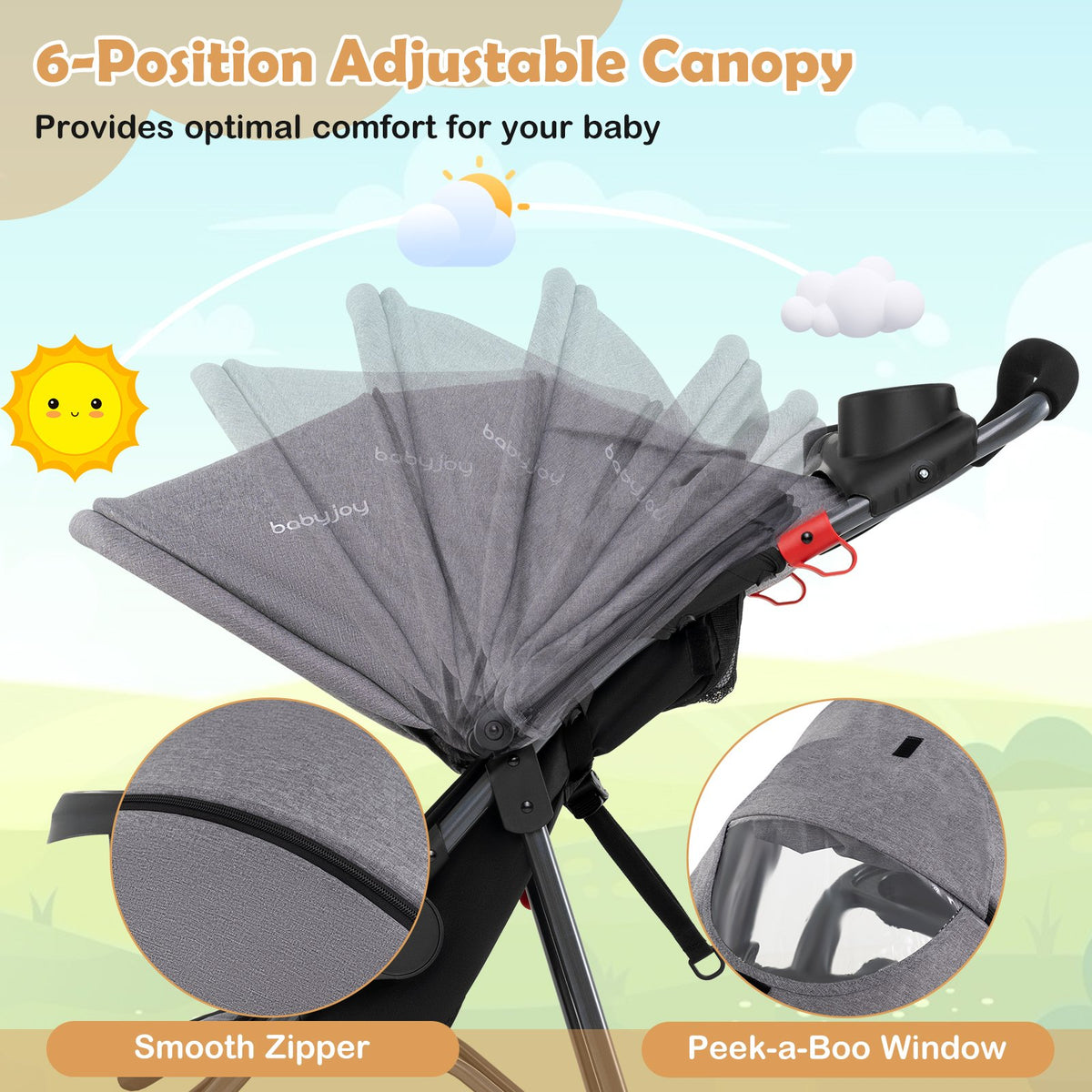 Foldable Jogging Stroller with Detachable Tray and Air-Filled Rubber Tires-Gray view 6