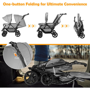 Foldable Lightweight Front Back Seats Double Baby Stroller-Gray view 8