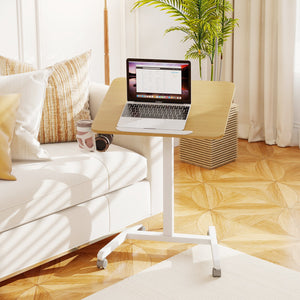 Foldable Mobile Standing Desk Rolling Laptop Desk with 90° Tiltable Tabletop-Natural view 2