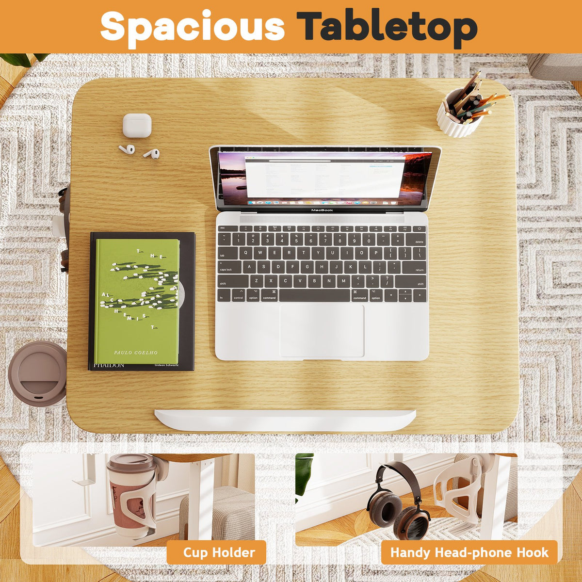 Foldable Mobile Standing Desk Rolling Laptop Desk with 90° Tiltable Tabletop-Natural view 8