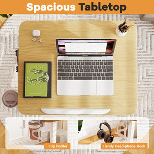 Foldable Mobile Standing Desk Rolling Laptop Desk with 90° Tiltable Tabletop-Natural view 8