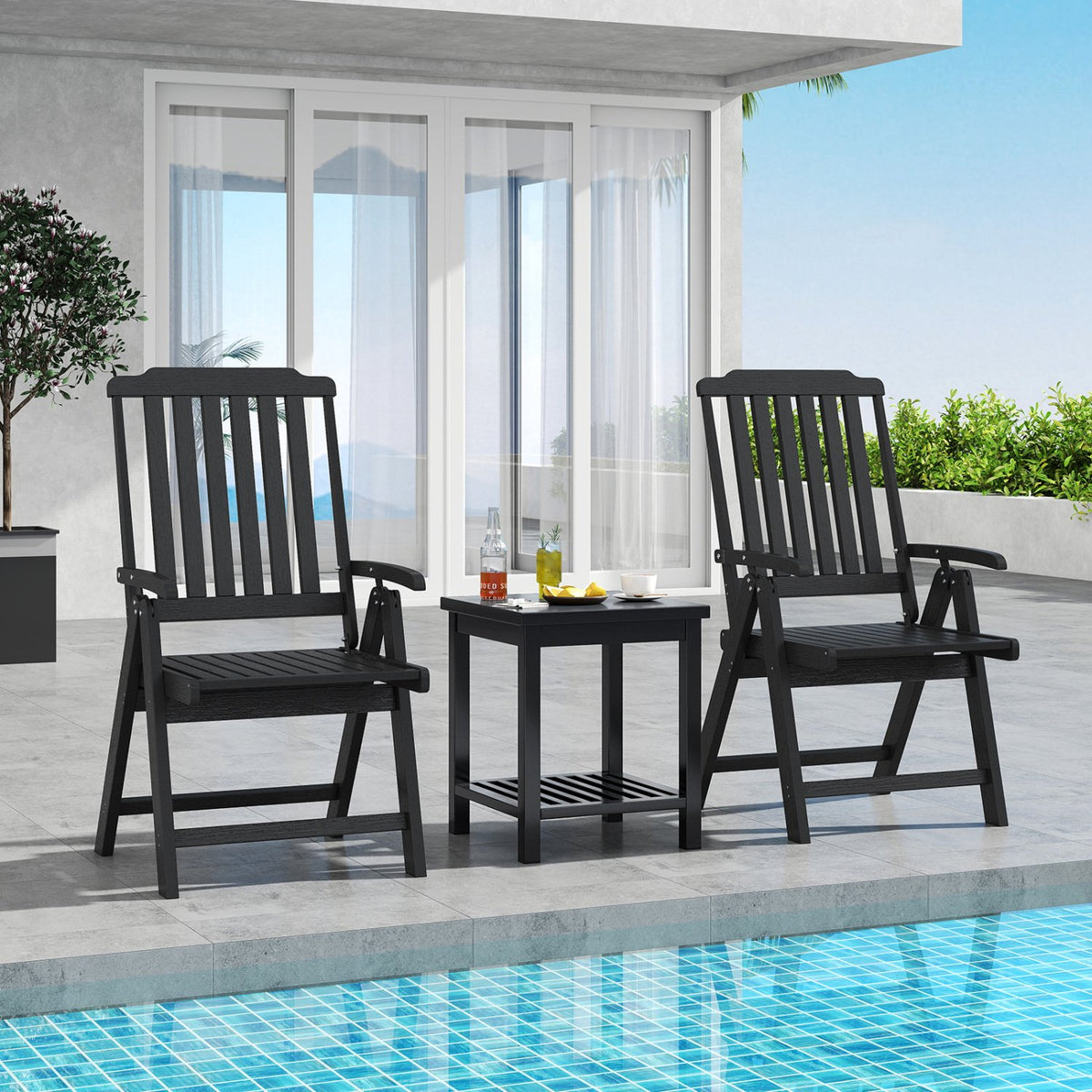 Foldable Patio Chair All-Weather HDPE Outdoor Dining Chair with Armrest-Black view 2