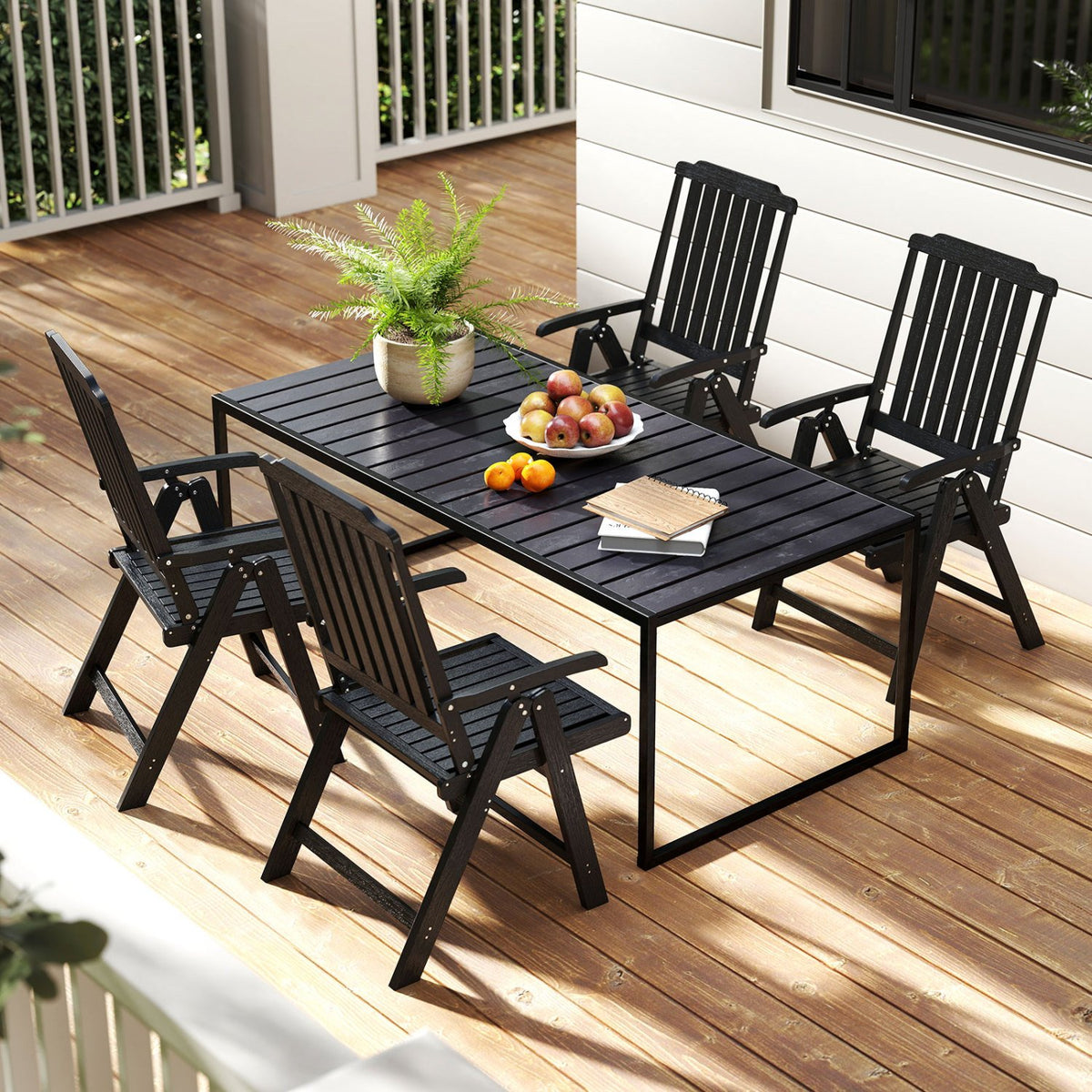 Foldable Patio Chair All-Weather HDPE Outdoor Dining Chair with Armrest-Black view 3