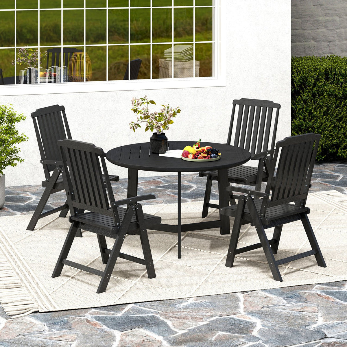 Foldable Patio Chair All-Weather HDPE Outdoor Dining Chair with Armrest-Black view 5