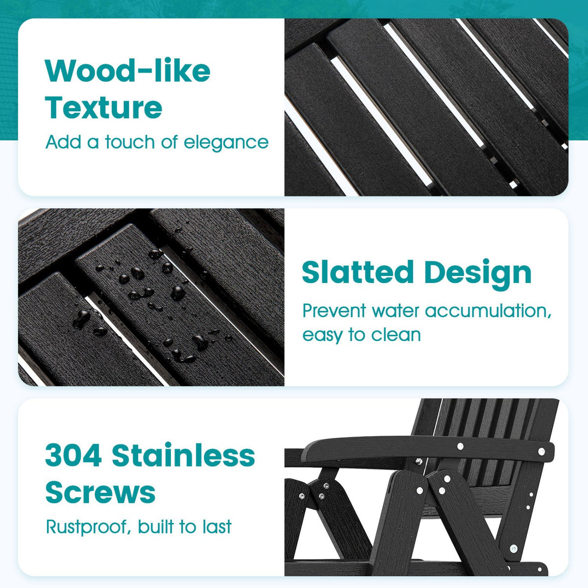Foldable Patio Chair All-Weather HDPE Outdoor Dining Chair with Armrest-Black view 7